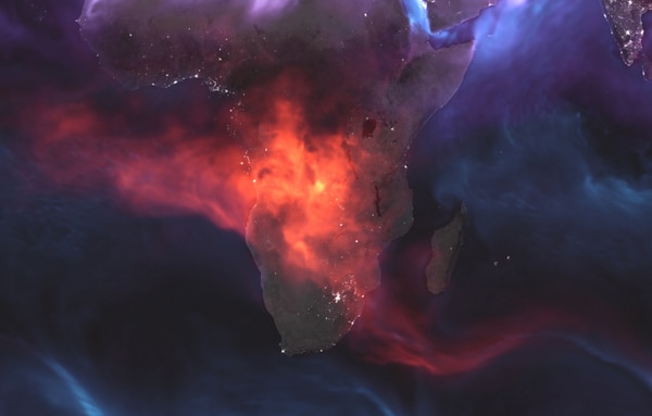 La suma de los fuegos provocados por agricultores en el centro de Africa deja esta “mancha” en el centro de Africa (Foto: NASA)