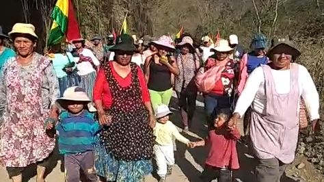Una marcha de productora de hoja de Coca se dirige a La Paz. 