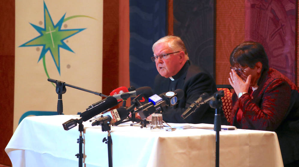 Foto: El arzobispo católico Mark Coleridge, presidente de la Conferencia Episcopal de Australia, durante una rueda de prensa en Sidney, el 31 de agosto de 2018. (Reuters)