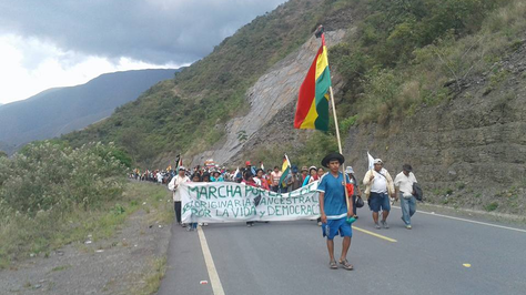 La marcha de cocaleros en la población de Florida en el municipio de Yanacachi.
