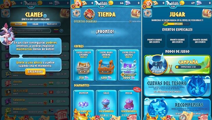 Clanes tienda y modos de juego en Legend of Solgard