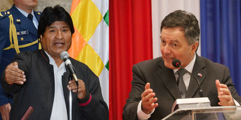El presidente de Bolivia, Evo Morales, y el canciller de Chile, Roberto Ampuero.