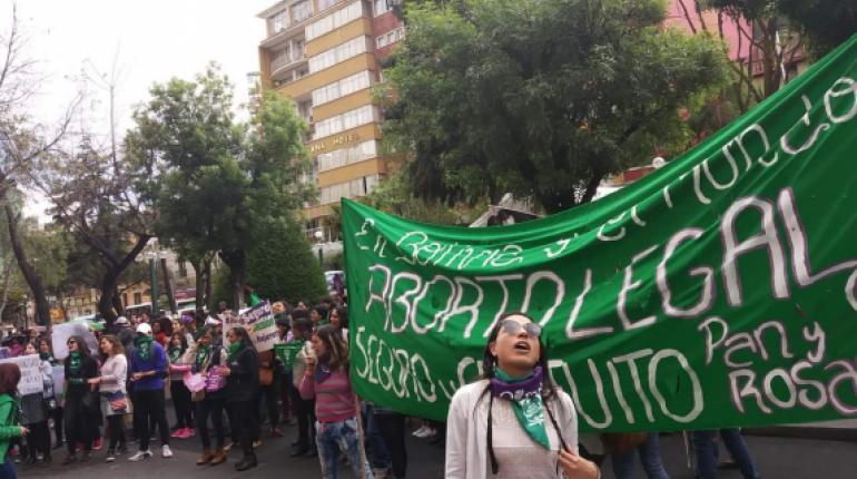 Protesta por la despenalización del aborto en el centro paceño. | Marcela Araúiz/Twitter