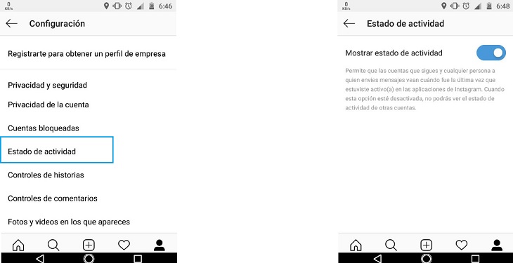 Mostrar estado de actividad Instagram