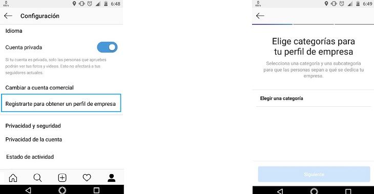 Registar perfil empresa Instagram