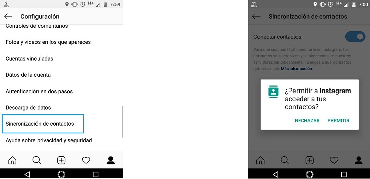 Sincronizar contactos en Instagram