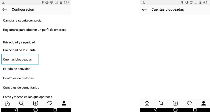 Cuentas bolqueadas en Instagram