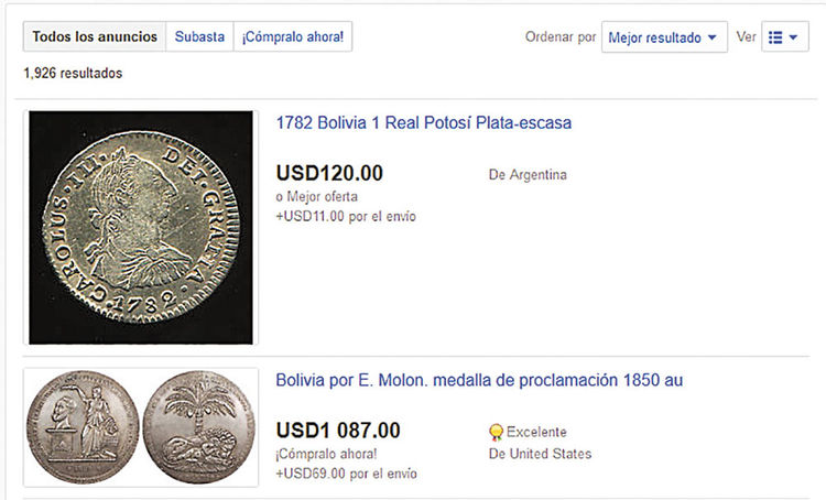 Ebay. Un real de Potosí de 1782 también se encuentra en la red.
