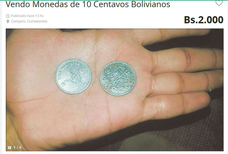 OLX. Una moneda de 10 centavos antigua es vendida a Bs 2.000