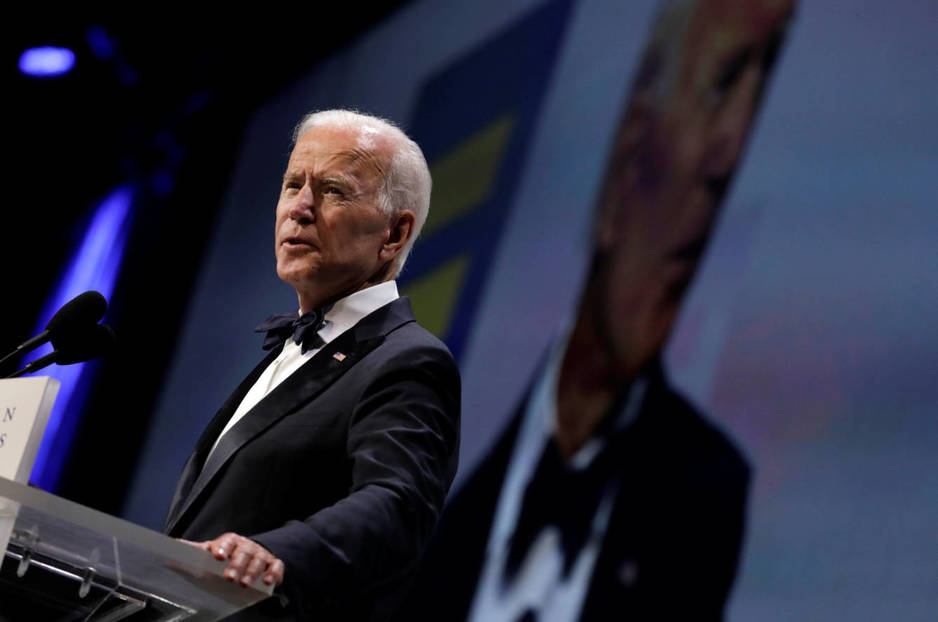 Joe Biden durante su intervención durante la cena de Human Rights Campaign, en Washington. (Reuters)
