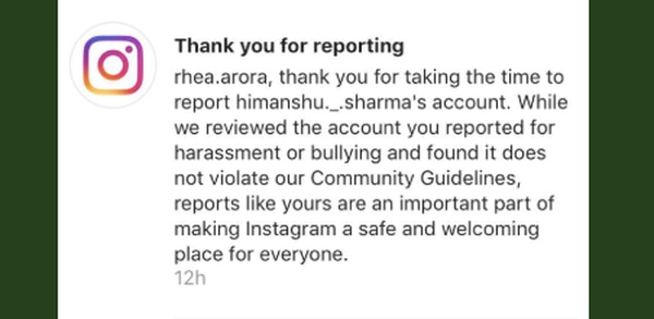 “Gracias… pero no transgrede nuestras Pautas Comunitarias”, respondió Instagram a las denuncias de una víctima de acoso.