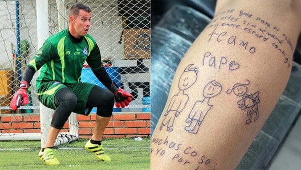 El portero colombiano Luis Delgado se hizo un tatuaje con el dibujo que su hijo le regaló tras el fallecimiento de su esposa