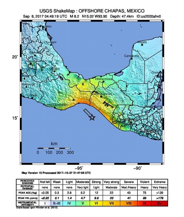 El Servicio Geológico de los EEUU midió la intensidad del terremoto del 7 de septiembre de 2017.