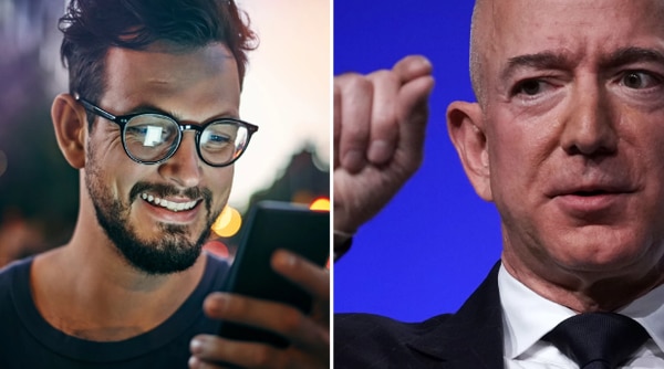 Imagen de la izquierda: fotografía de stock de un millennial (Uwe Krejci/Getty). Imagen de la derecha: Jeff Bezos (foto por Alex Wong/Getty Images)