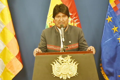 El presidente Evo Morales en conferencia de prensa en la Casa Grande del Pueblo.