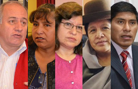 Los cinco vocales que quedan en el TSE tras la renuncia de Katia Uriona y José Luis Exeni.