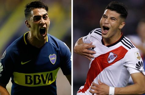 Cristian Pavón (izq.) y Exequiel Palacios figuras de Boca y River respectivamente. Fotos: Archivo