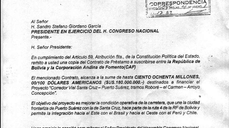 Camargo Correa: a pedido de Veltzé, el Congreso aprobó el crédito con la CAF