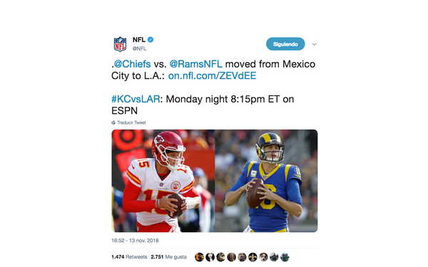 La NFL anunció la suspensión del juego a través de un comunicado (Foto: Twitter NFL)