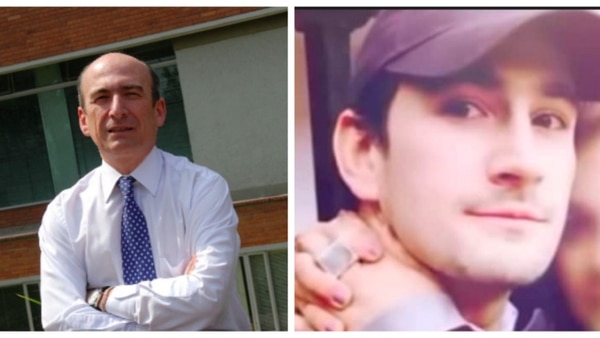 Jorge Enrique Pizano y su hijo Alejandro Pizano Ponce de León, quien murió por beber cianuro en las exequias de su padre.