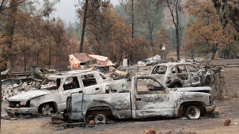 Vista de daños producidos por el incendio de Rancho cerca de Clearlake Oaks, California (EE.UU.).