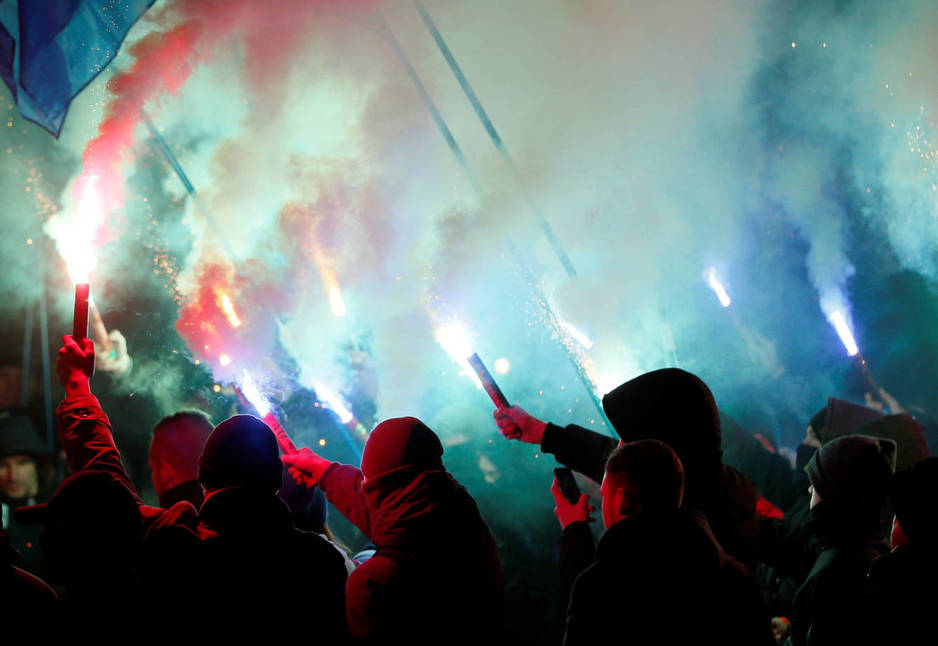 Activistas de la oposición ucraniana protestan contra el acuerdo naval conjunto de 2003 sobre el mar de Azov, en Kiev, el 26 de noviembre de 2018. (Reuters)