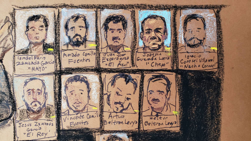 Foto: Viñeta con imágenes de los miembros del cártel dirigido por el Chapo Guzmán (Reuters)