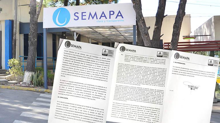 La sede de Semapa, en la zona de El Temporal, junto con las conclusiones de la investigación. | LOS TIEMPOS