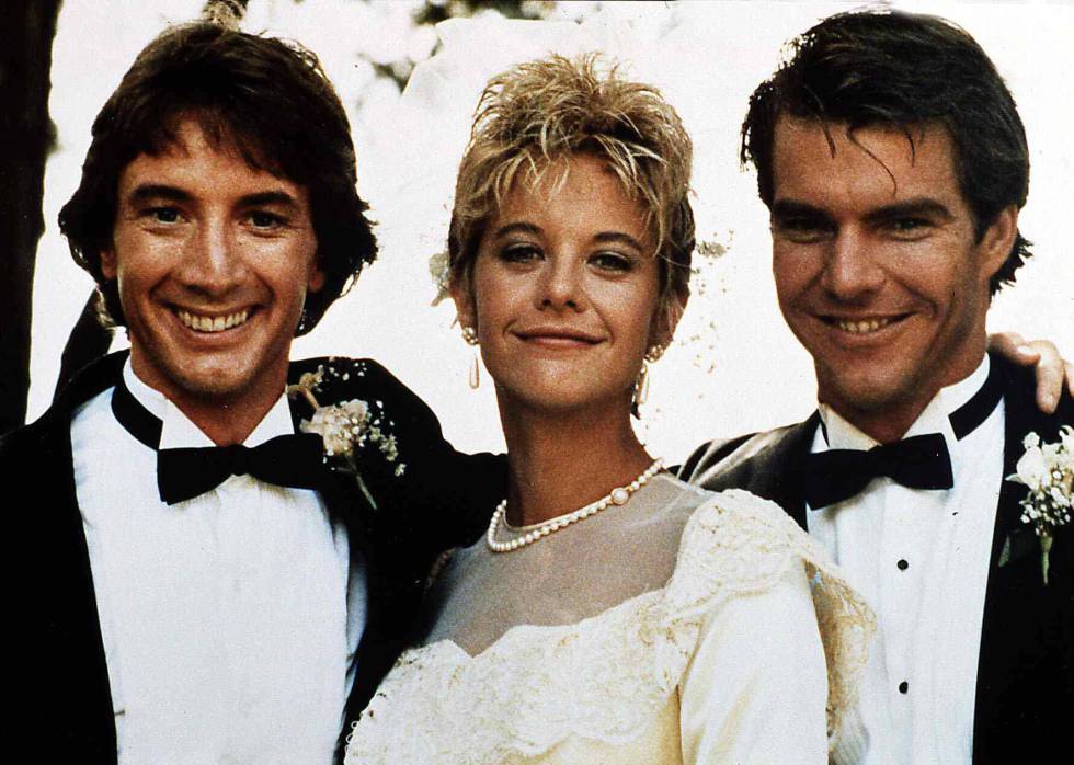De izquierda a derecha: Martin Short, Meg Ryan y Dennis Quaid, en 