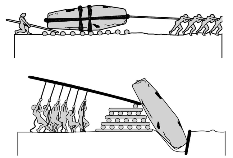 Ilustración de la revista National Geographic para una de las hipótesis de cómo levantaron a finales del Neolítico lo que hoy se conoce como el Círculo de Stonehenge