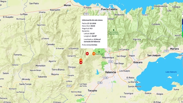 El epicentro del sismo se ubicó a 12 kilómetros de Valencia (Funvisis)