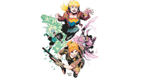 Personajes. Teen Lantern (izq.) y sus compañeras de equipo.