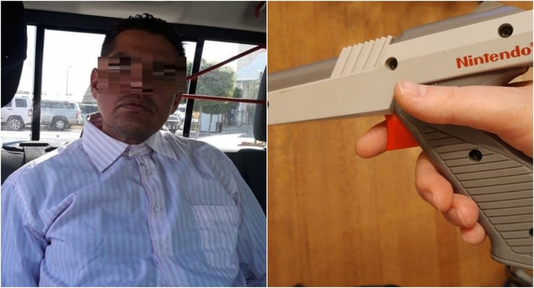 El sujeto envolvió la pistola de juguete con cinta aislante (Foto: @Policia_HMO y @GameSquire)