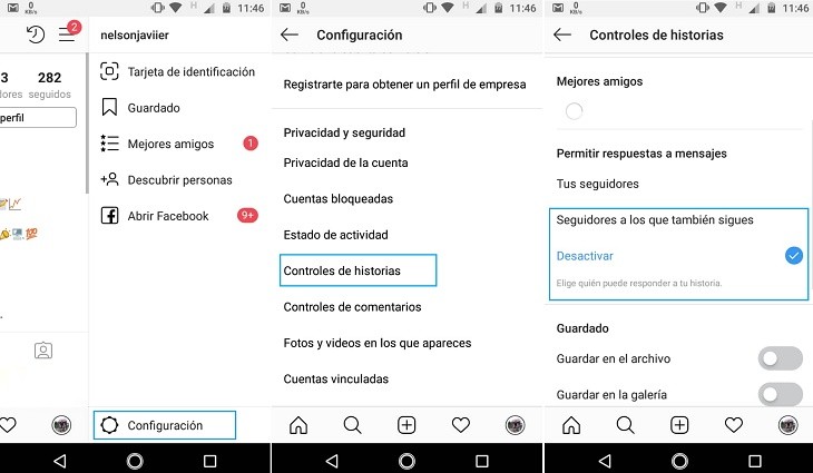 No permitir respuestas a las historias de Instagram