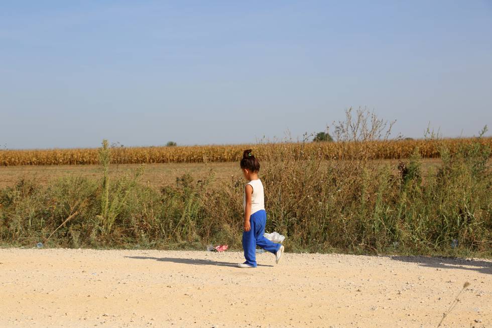 Una refugiada siria cruza la frontera entre Serbia y Croacia. 