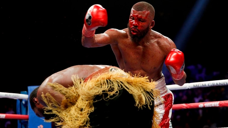 Marcus Browne ducks during his WBA interim light heavyweight boxing bout against Badou Jack on Saturday, Jan. 19, 2019, in Las Vegas. (AP Photo/John Locher)