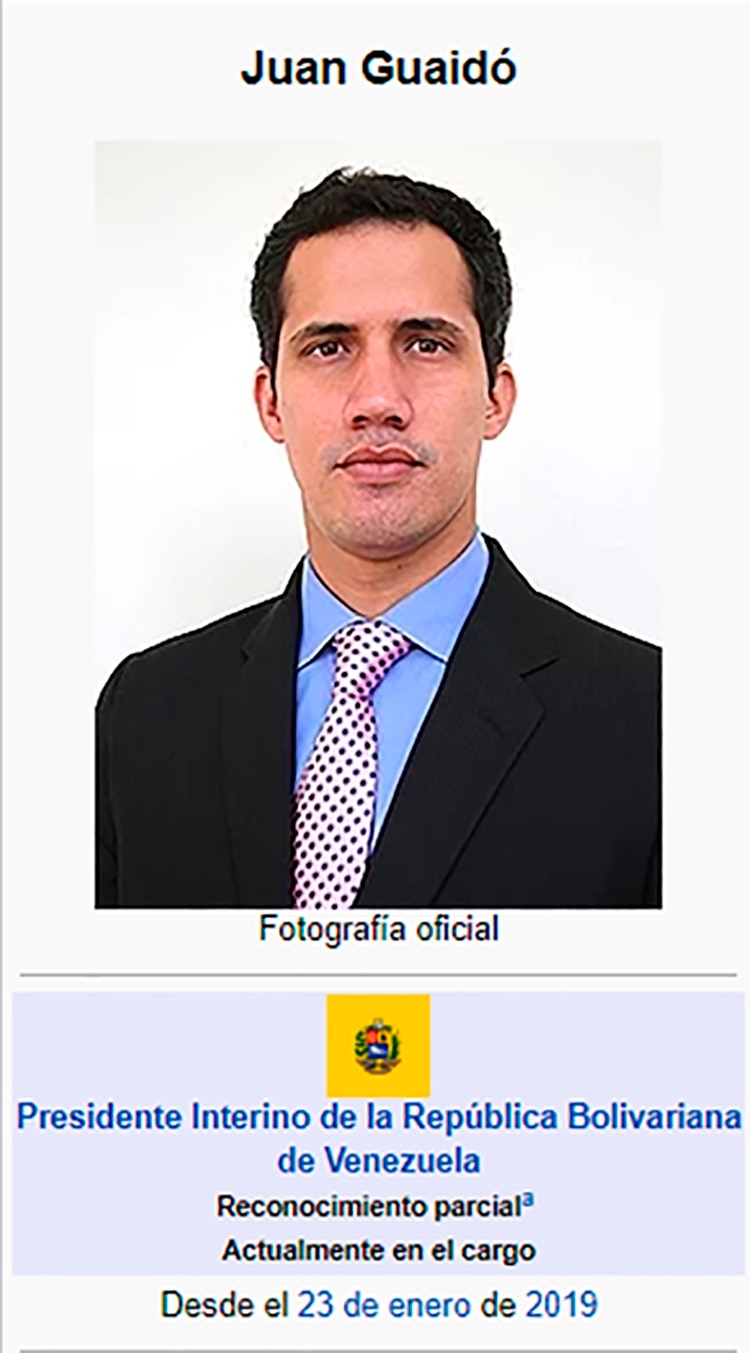 Juan Guaidó, presidente interino de Venezuela, según WikiPedia