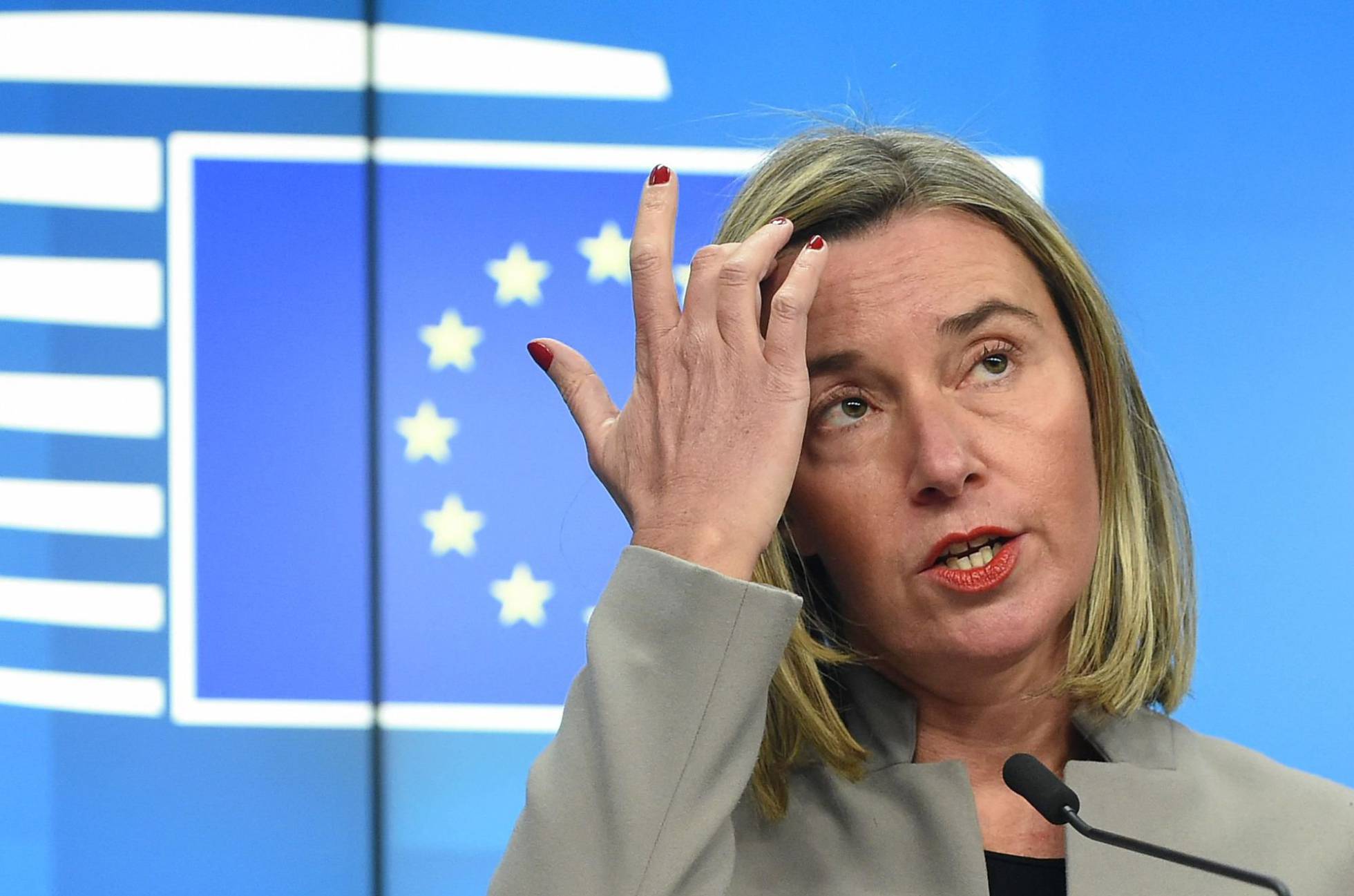 La Alta Representante de Política Exterior, Federica Mogherini, en rueda de prensa en Brusela este lunes. (John THYS  AFP)