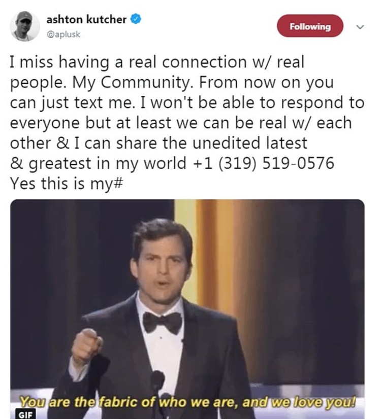 Ashton Kutcher quiere tener una conexión directa con sus fans