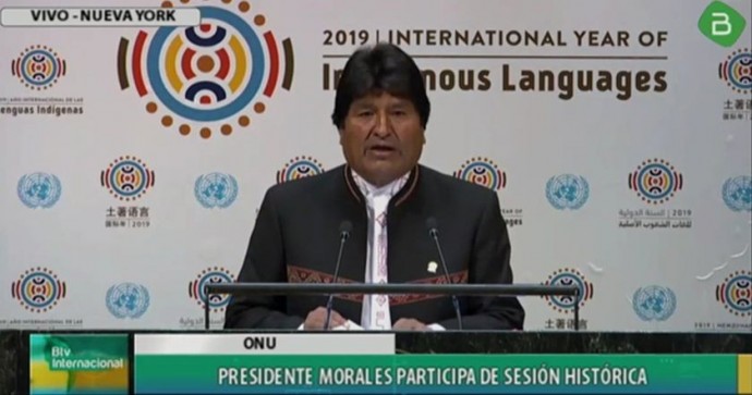 El presidente Evo Morales durante su intervención en la Asamblea General de la ONU. FOTO: Bolivia TV