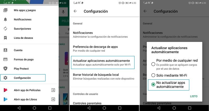 No actualizar apps automáticamente en Google Play