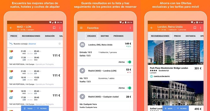 Kayak app para preparar viajes