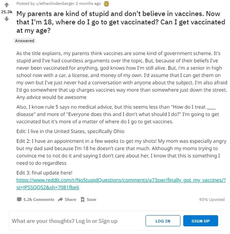 El post de Ethan Linderberger en Reddit que provocó miles de comentarios