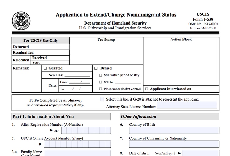 Desde el 11 de marzo USCIS rechazará el actual formulario I-539 y su Suplemento A.