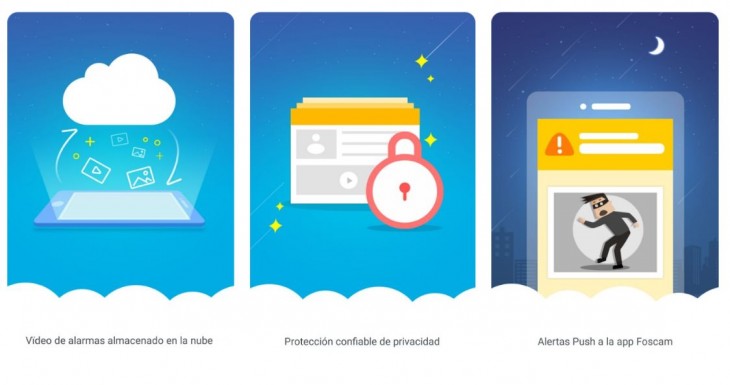 Pantallas de bienvenida de la app Foscam