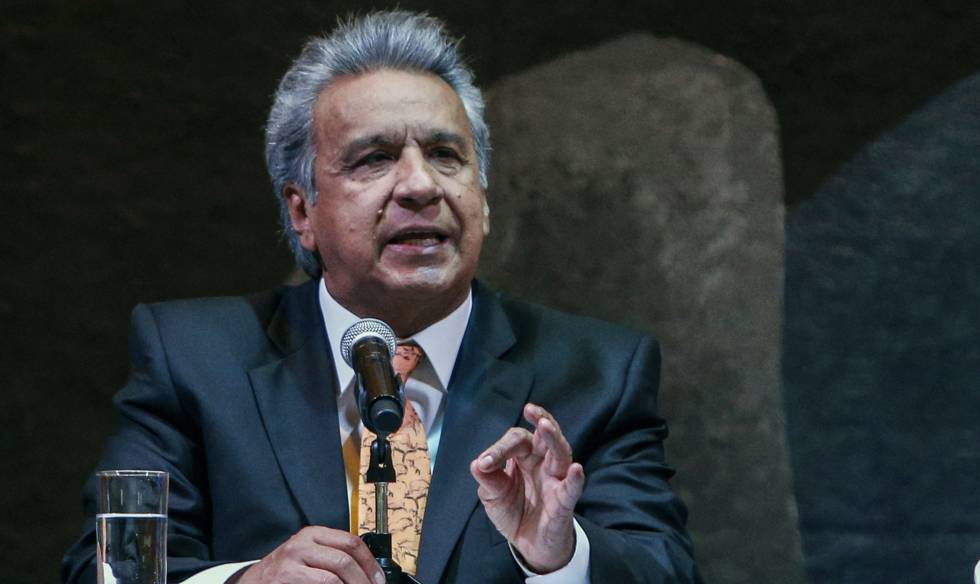 LenÃ­n Moreno en una conferencia en Quito este miÃ©rcoles. 