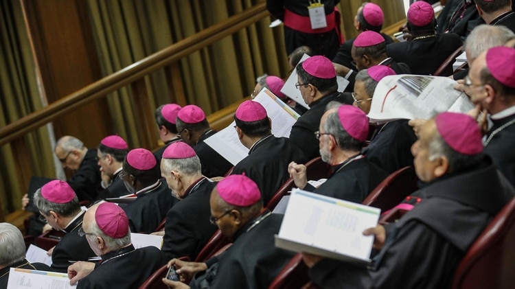 Los cardenales leen un documento durante la cumbre (GIUSEPPE LAMI / POOL / AFP)