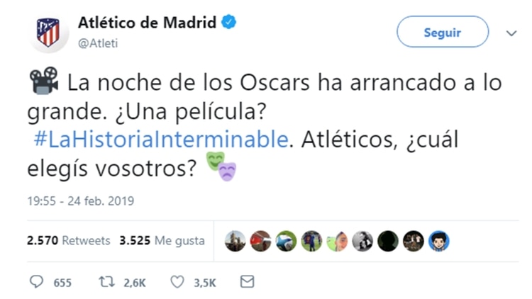 El tuit del Atlético Madrid