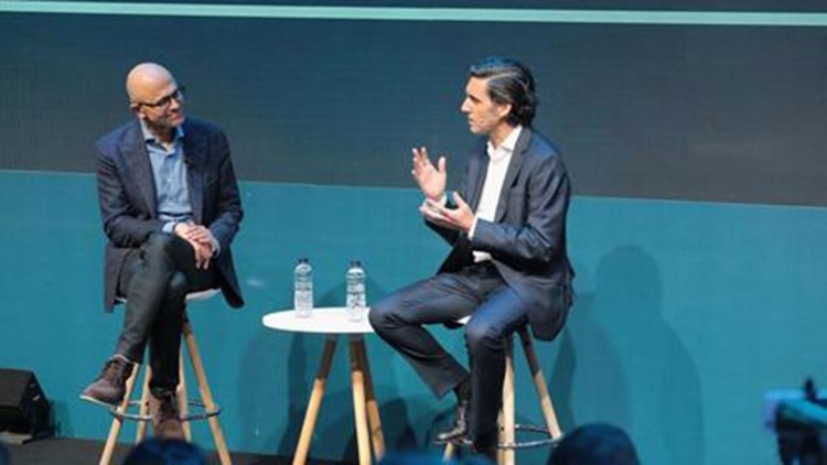 Satya Nadella, CEO de Microsoft, y José María Álvarez-Pallete, presidente ejecutivo de Telefónica.