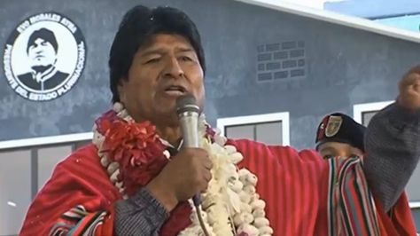Evo Morales en su discurso en Tiquipaya.